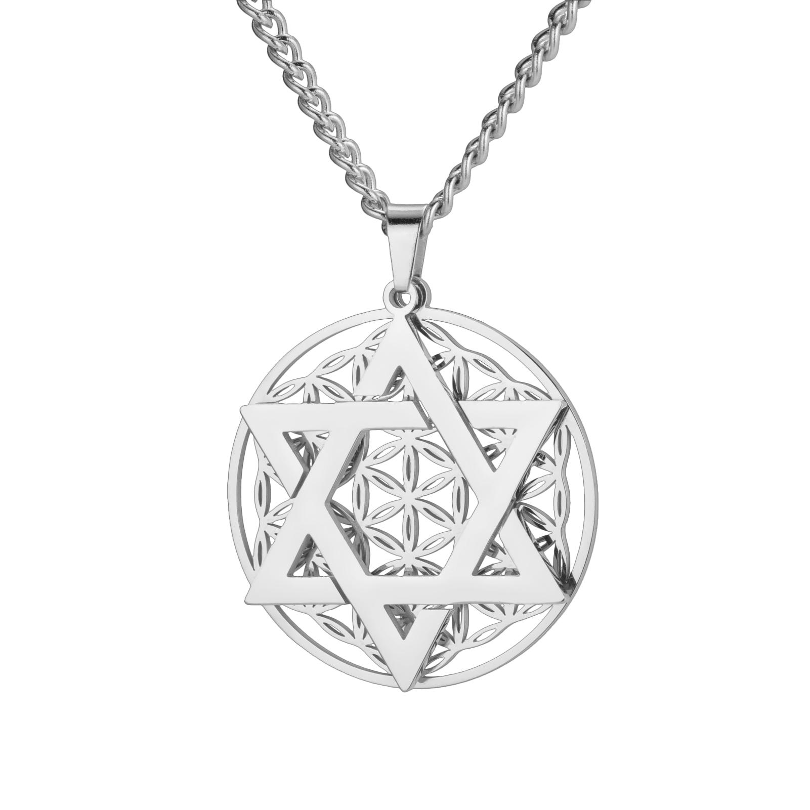 

LIKGREAT Flower Of Life Necklace Spiritual Star of David Charm Stainless Steel Six-pointed Star Je Jewelry Amulet Gift 45-50cm