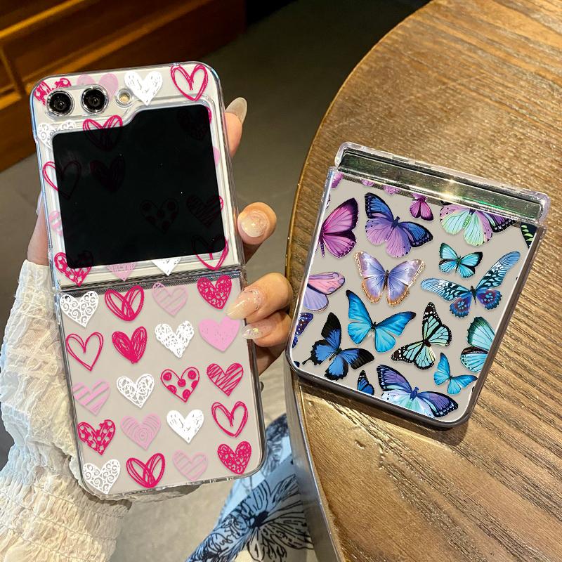 Cute Colorful Love Butterfly Phone Case for Samsung Galaxy Z Flip 6 ZFlip 5 Hard Folding Cover for Samsung ZFlip 4 3 7 Shell