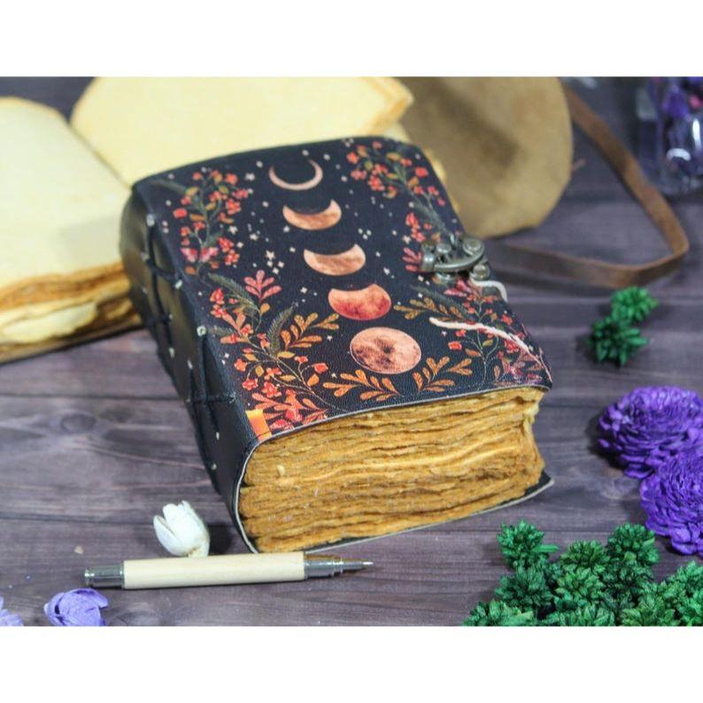 Handmade Leather Grimoire: Sun & Moon Book of Shadows