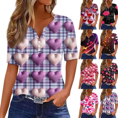 Women's T Shirt Tee Print Button Short Sleeve Daily Weekend Fashion Basic V, Neck Regular Top St. Patrick's Day