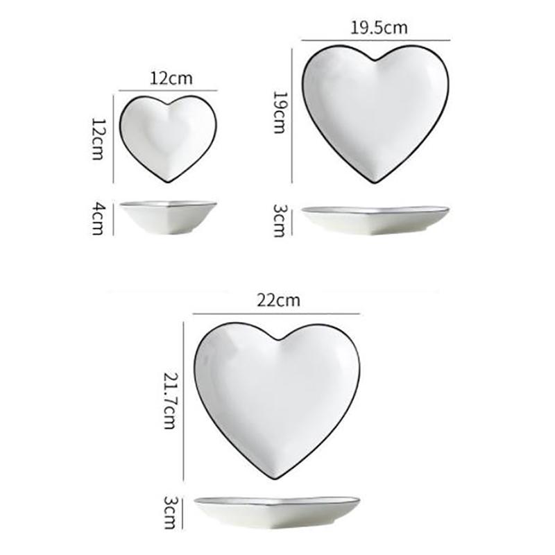 Heart Plate White Ceramic Fruit Dessert Breakfast Plate Rice Bowl Tableware Home Love Breakfast Salad Bowl Restaurant Tableware
