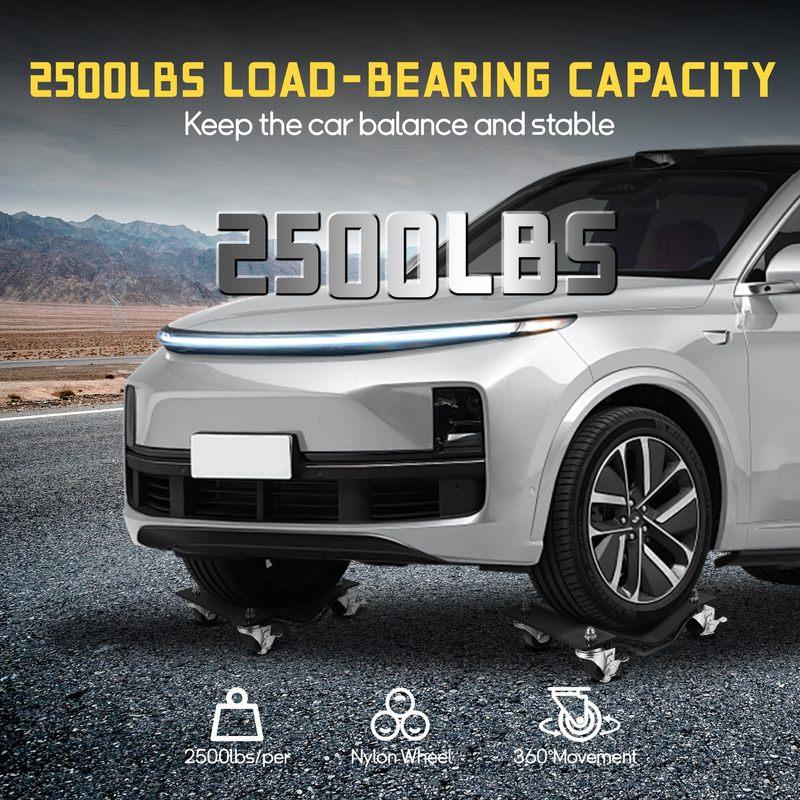 Car Dolly Set 2500 LBS Capacity Wheel Dolly, Heavy Duty Vehicle Dolly for Moving Car with 2.5 Inch Nylon Wheels,Bolts Resist Tir