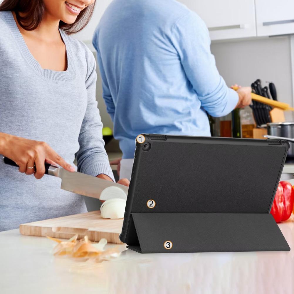 PU Leather Trifold Stand Cover Auto Wake/Sleep Folio Protective Case Hard Shell Stand Cover for All-New  Fire HD 10 Tablet