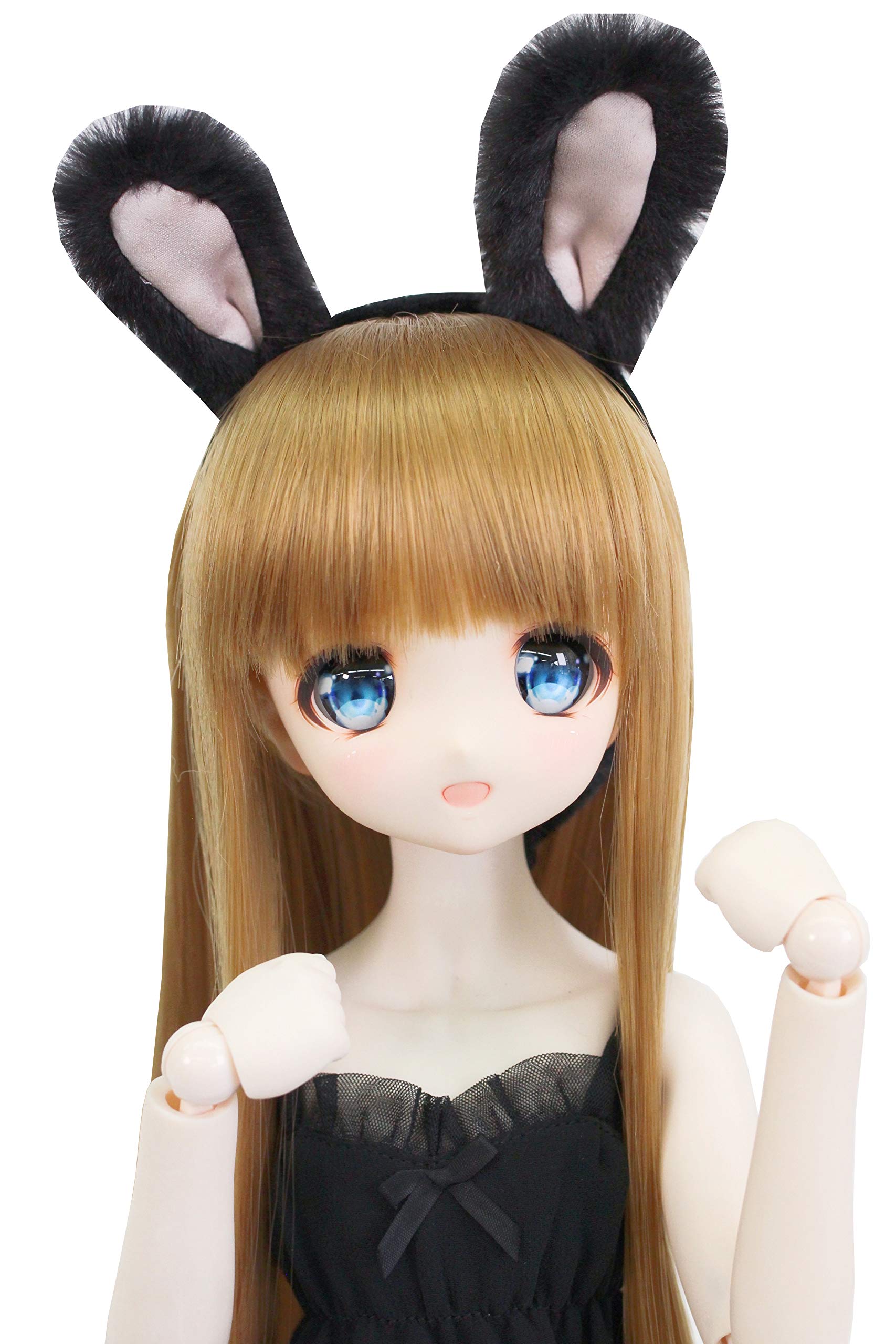 

[Petite Marie] 13 DD MDD Compatible (DDH-01~10 Compatible) Faux Fur Fluffy Bunny Ear Headband Black 9~10 Inch 60cm Doll 40cm Doll BJD Doll Clothes