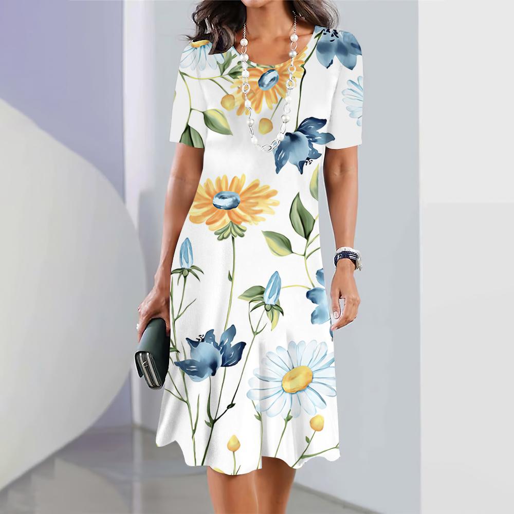 2025 Women's Dresses Floral Print Summer Elegant Dresses Female Short Sleeve Dress Fashion Casual Daily Clothes