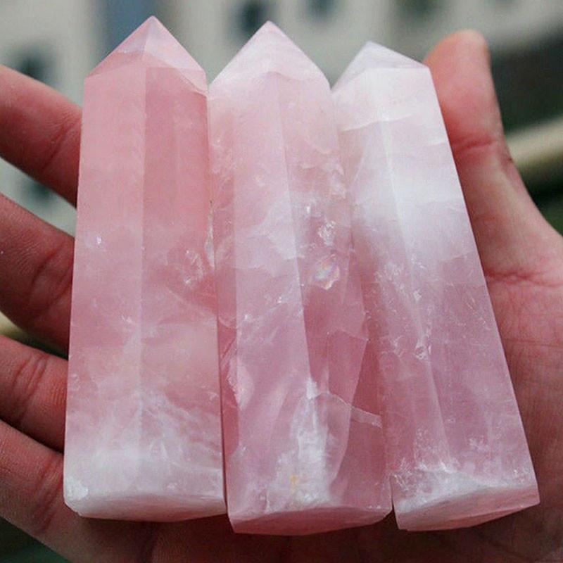 Elegant Pink Natural Rock Rose Quartz Crystal Point Healing Stone Obelisk Wand For Natural Health