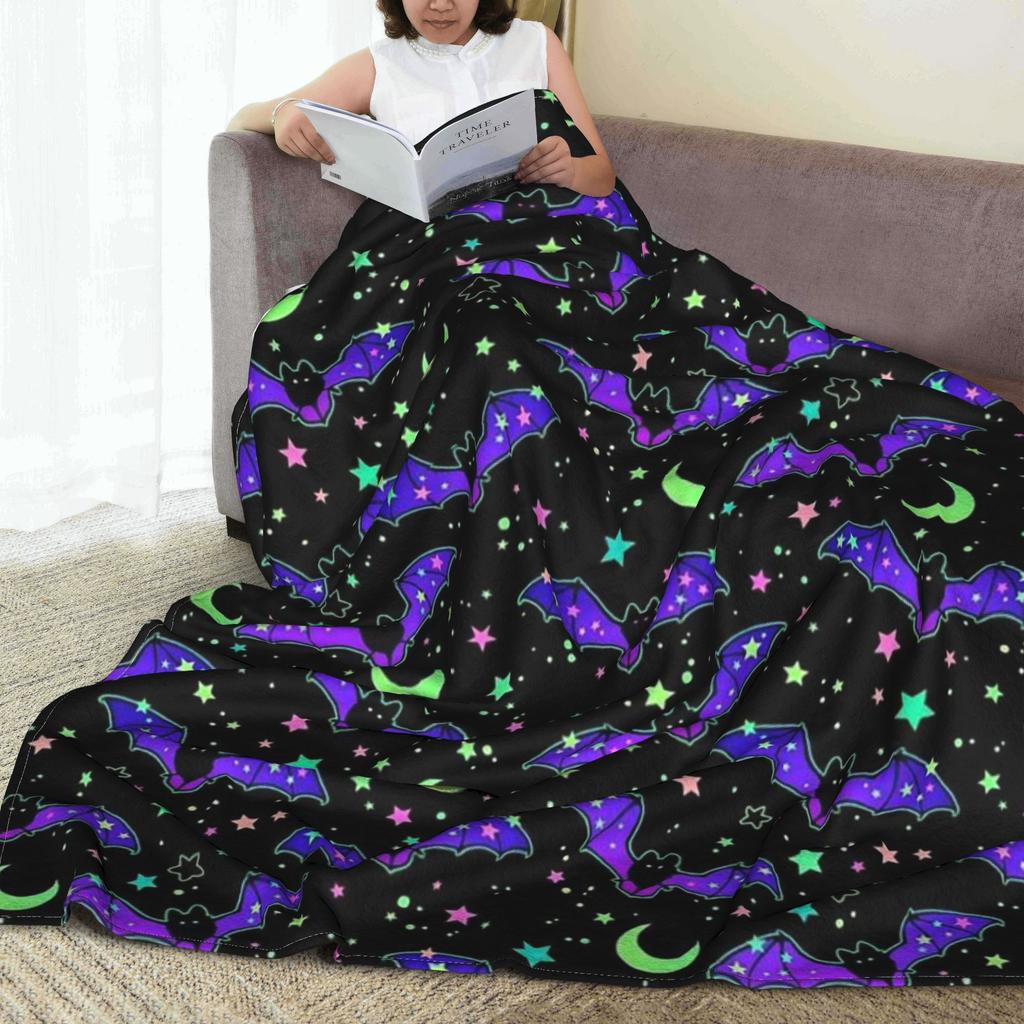 Flannel Throw Blanket Halloween Bat Stars Cartoon Warm Plush Blankets Soft Bedding for Bed Living room Home Travel Sofa