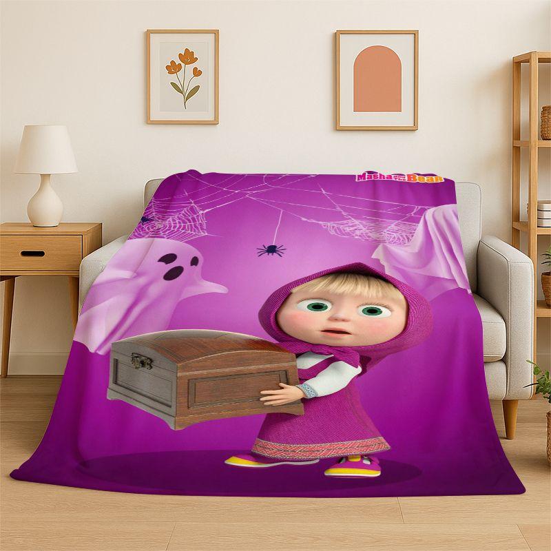 Cartoon Cute M-Masha Bear Soft Flannel Throw Blanket,Cozy Blanket for Bed,Couch,Sofa,Bedroom,Living Room,Travel,Picnic