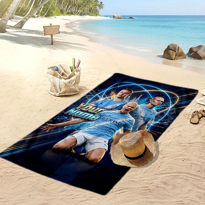 Erling Haaland Personalized Printed Beach Towel Soccer Logo Support Custom Name Text Absorbent Towel For Sport Travel Special Gift