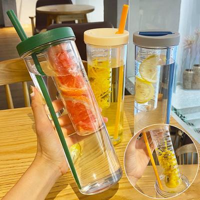 Plastik Su Şişesi Taşınabilir Pipetli Meyve Demleyici Çay Meyve Suyu Bardağı Fitness Spor Dış Mekan Seyahat Şişeleri Kettle Şeffaf
