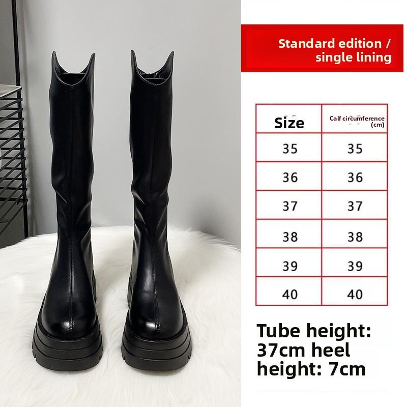 Quality Long Women Boots Flats Platform Knee High Leather Shoes Chelsea High Boots New Goth Trend Walking Fashion Mujer De Botas
