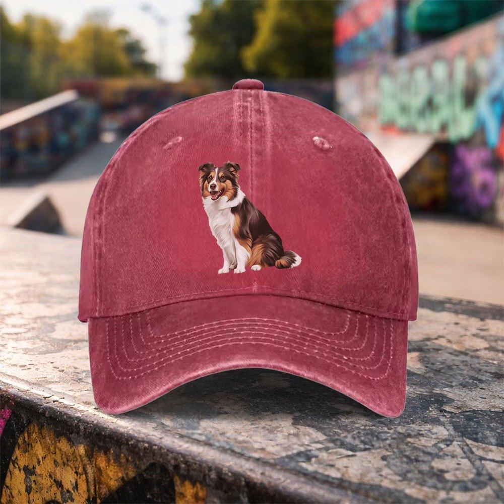 pc Casual Fashion Australian Shepherd Print Washed Baseball Cap Premium Versatile Outdoor Accessory Unisex Duckbill Hat Suitabl