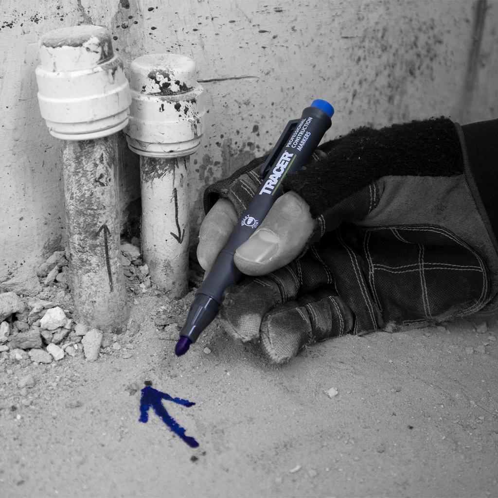 TRACER Clog-Free Construction Marker Kit with TRACER Site Holster (All-Purpose Markers perfect for shiny and dusty surfaces.) - Black, Blue, and Red