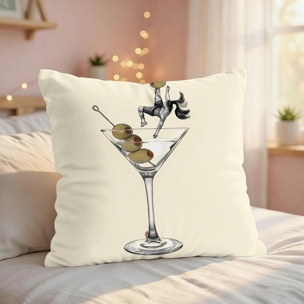 Wine Animal Art Design INS Cushion Cover Silky Short Plush Invisible Zipper Dustproof Sofa Pillow Case For Home Decor