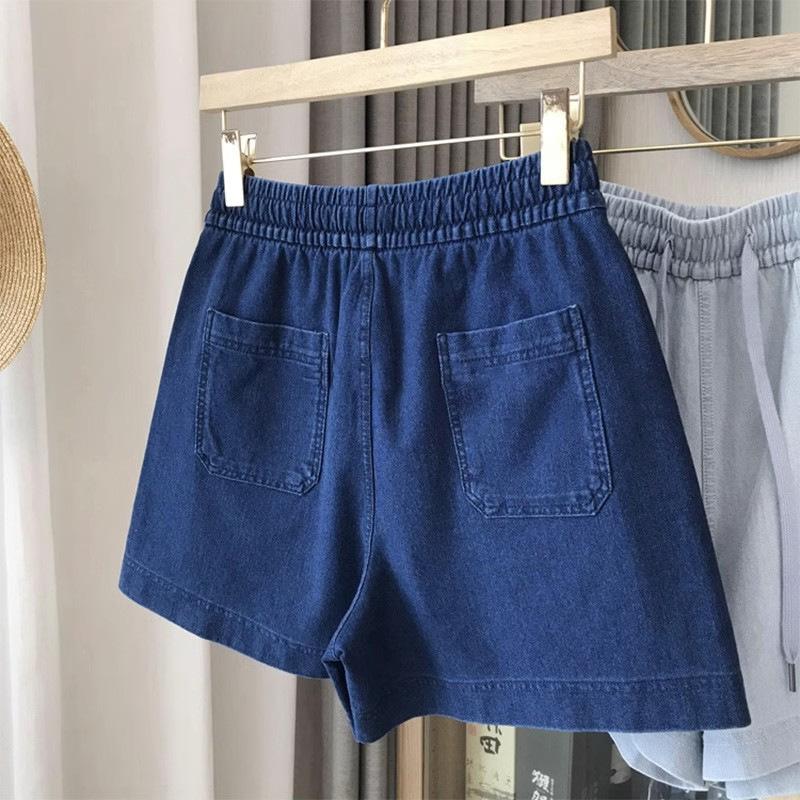Vintage Denim Hot Pants Shorts Women's Summer Thin High-waisted A-line Loose Casual Five-point Mid-length Pants