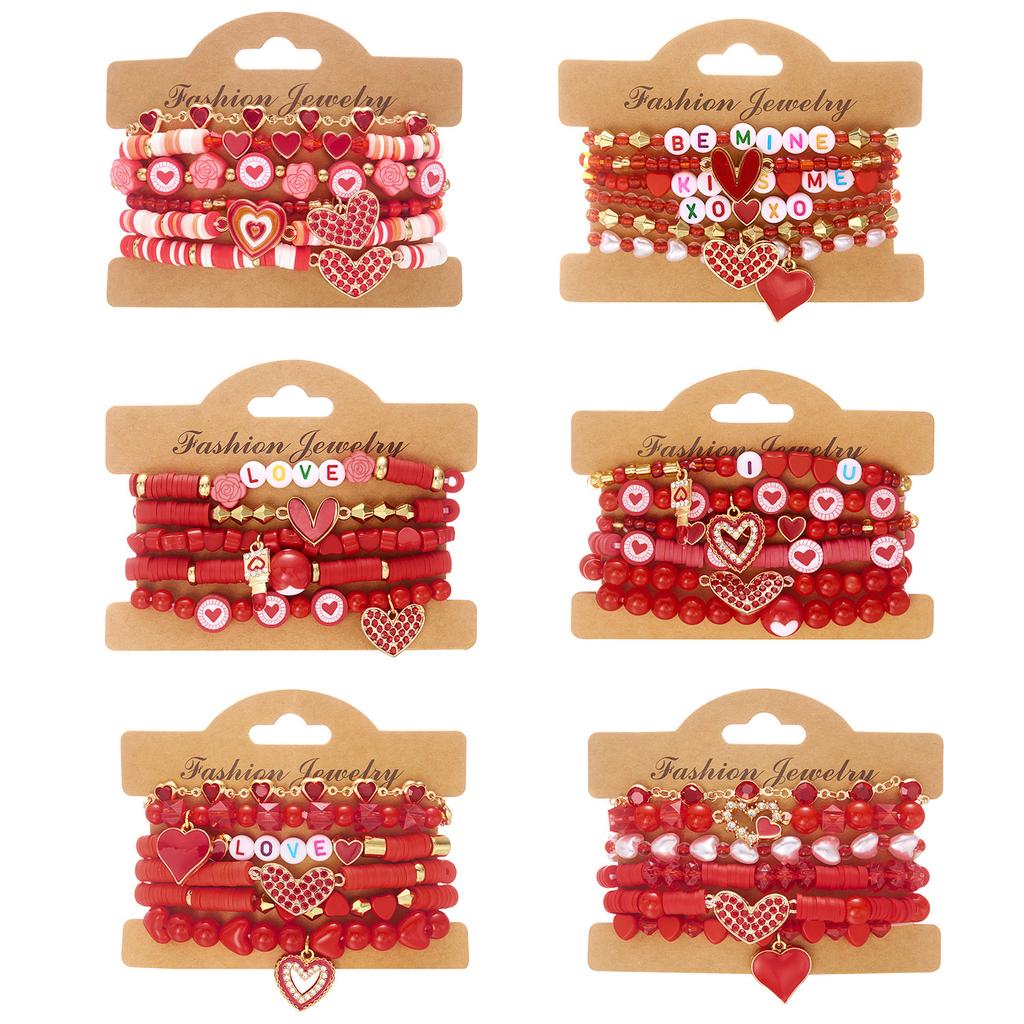 New Trendy Valentine's Day Bracelets Set for Women Romantic Soft Ceramic Acrylic Beads Letter Chain Bracelet Bangle Jewelry Gift