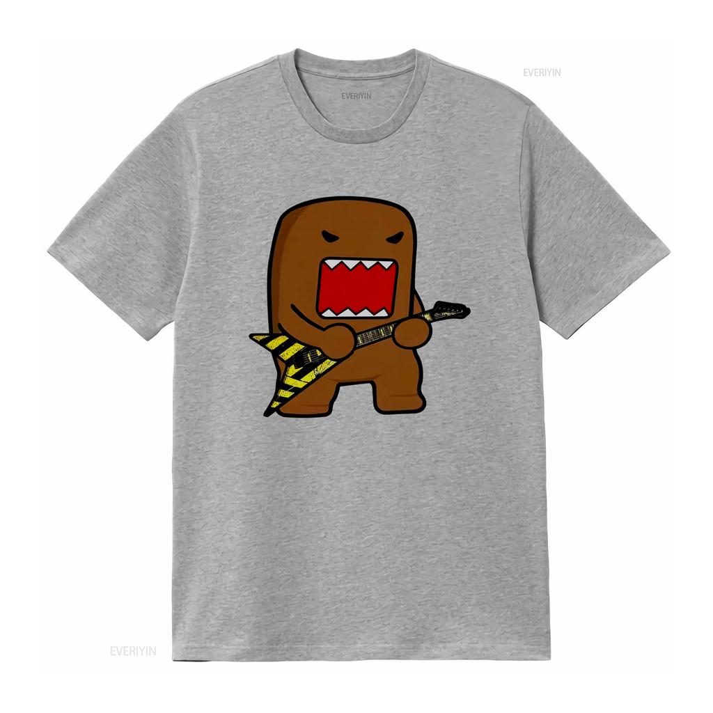 Domo Kun Rock T Shirt For Men Vintage Round Collar Guitar Print  vintage Washed graphic streetwear homme Stylish Unisex