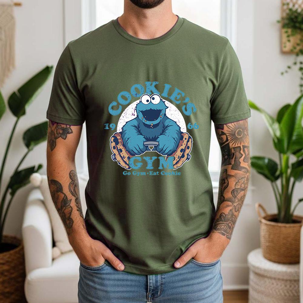 2026 Summer 100 Cotton CookieS Gym Graphic Oversized Tee Cookie Monster 1966 Retro Funny Cartoon Themed Short Sleeve