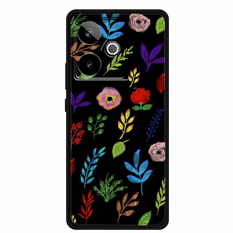 For Realme GT7 GT 7T Case Cute Floral Retro Black Silicone Soft Case Back Cover for Realme GT 7 TPU Funda For Realme GT 7T Coque