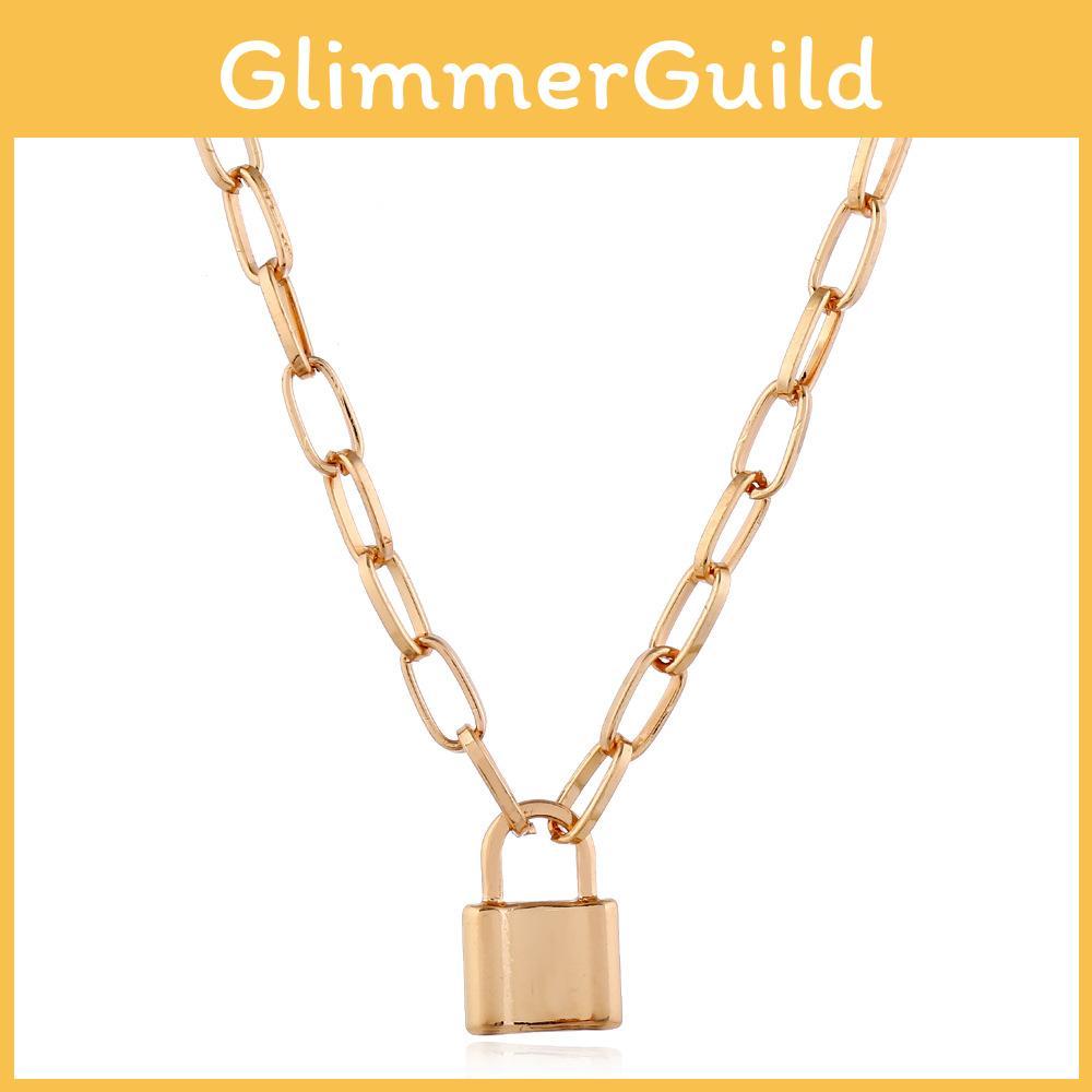 Fashion Punk Alloy Chain Necklace With Lock Pendant For Casual Wear And Gifts