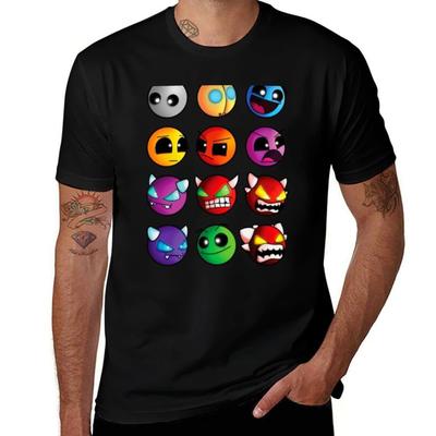 Geometry Dash W Unisexowych Emocjach Zabawna Memowa Koszulka Robocza Krótki Rękaw Bawełniana Góra Koszulka