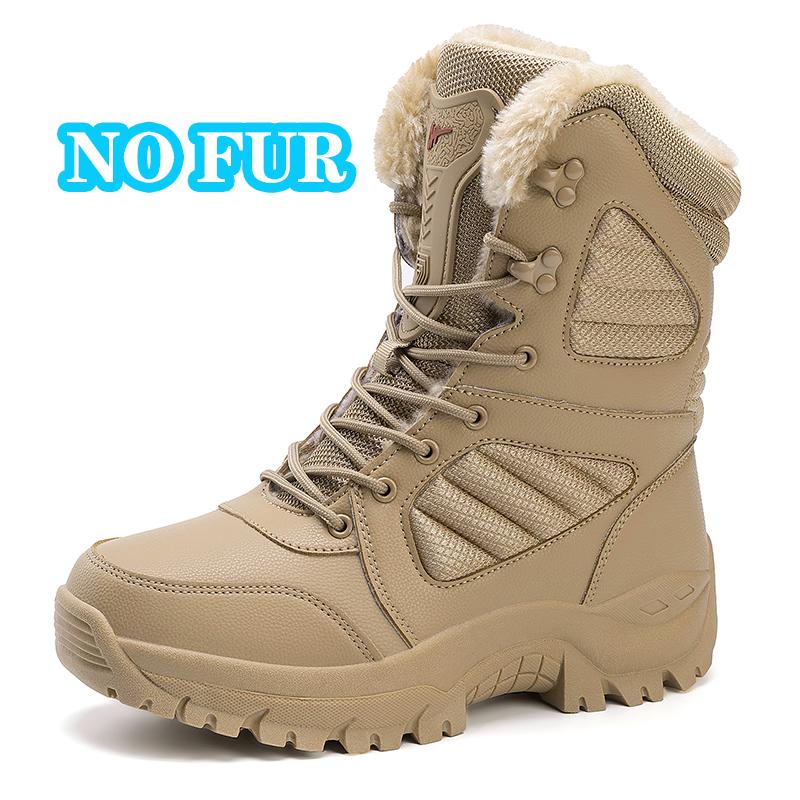 Fashion Outdoor Mens Motorcycle Boots Lace Up Mountaineering Shoes Non-Slip Male High-top Hiking Shoes Warm Plush Fur Winter Boots Botas