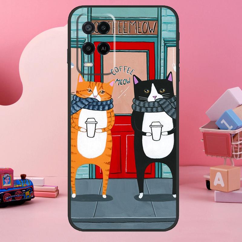 Cute Coffee Milk Cat Case For Oppo A5 Pro A15 A17 A57 A77 A18 A38 A58 A78 A98 A94 A74 A54 A16 A76 A96 A40 A60 A80
