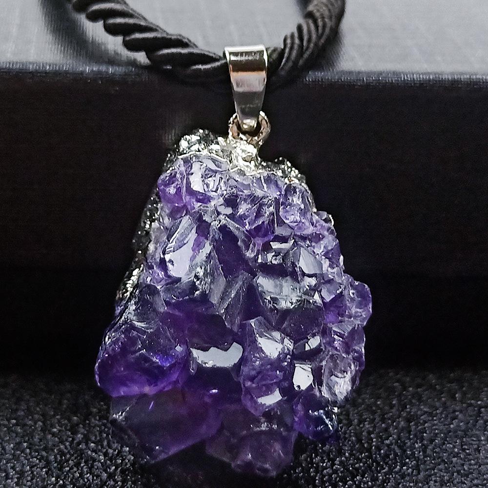 Handcarved Amethyst Cluster Quartz Heart Pendant Necklace Love Healing Crystal Pendant Necklace Mothers Days Gifts for Women