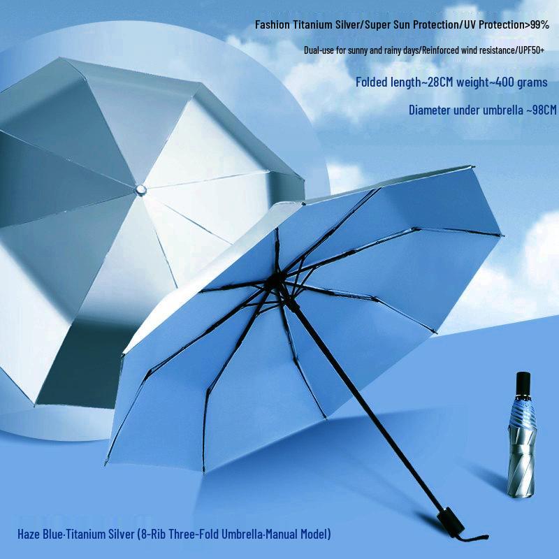 Peptide Silver Titanium Sunscreen Dual-Use Umbrella: Reflective, Sun & Rain Protection, VIP Princess Five-Fold Design.