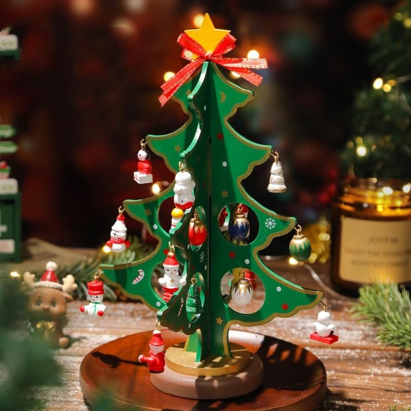 Mini Wooden Christmas Tree Festive Tabletop Decor For Holiday Home Decoration