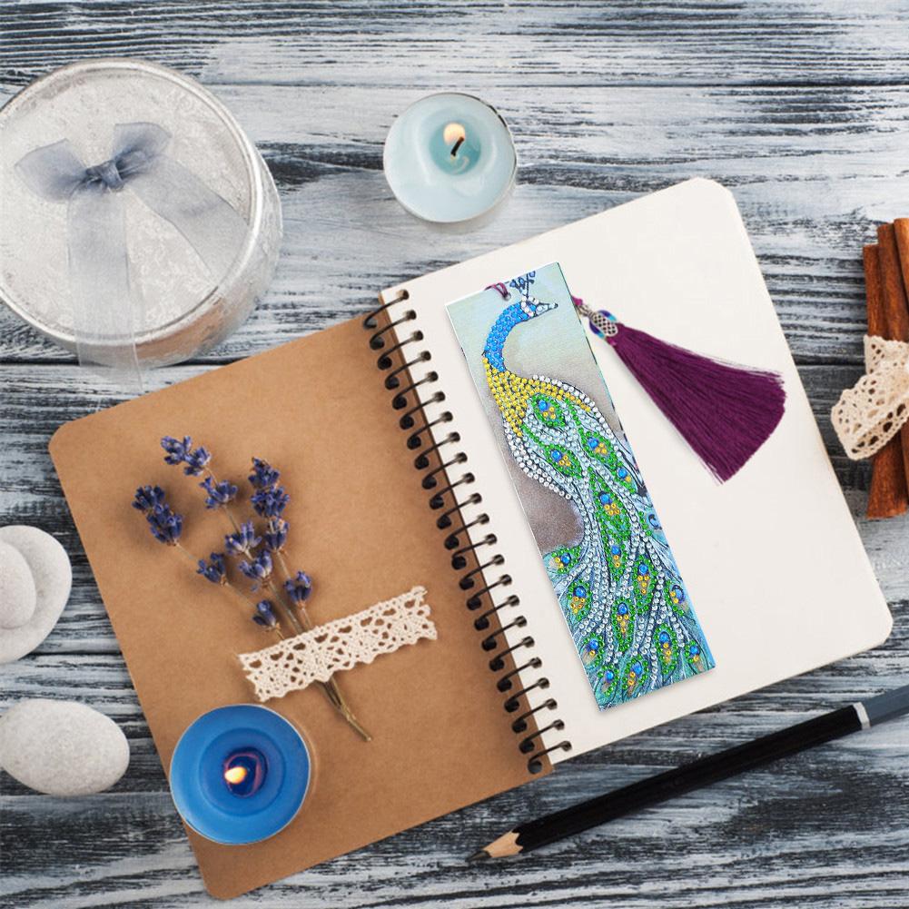 Shaped Diamond Painting Bookmark Peafowl Pattern Tassel DIY Gift Book Decoration