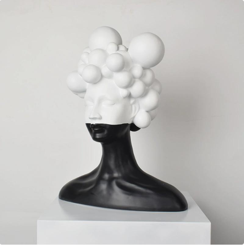 Abstract Art Figure Sculpture, Resin Decoration, Black and White Female Images, Statues, Gifts, Home Decoration Accessories
