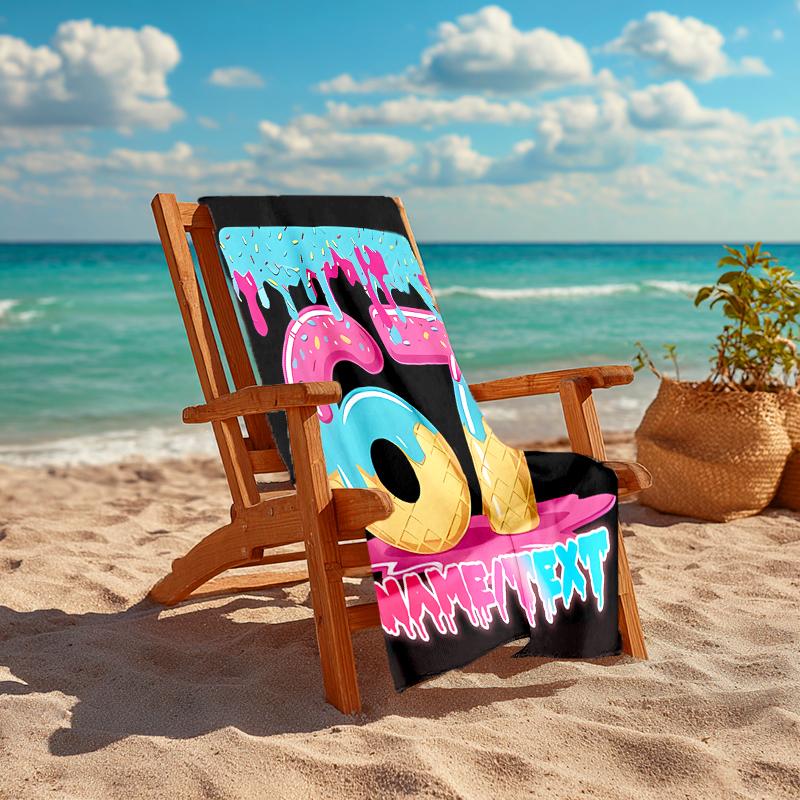 1PC Custom Name Dessert Drip Celebration Beach Towel Highly Absorbent And Sand-Resistant Towel for Swimming, Pool, Yoga, And Travel Lightweight