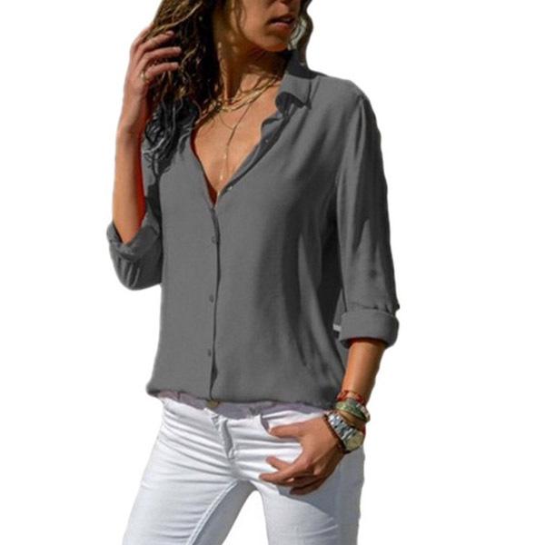 2025 Spring/Summer Women's Solid Deep V Button Long Sleeve Shirt