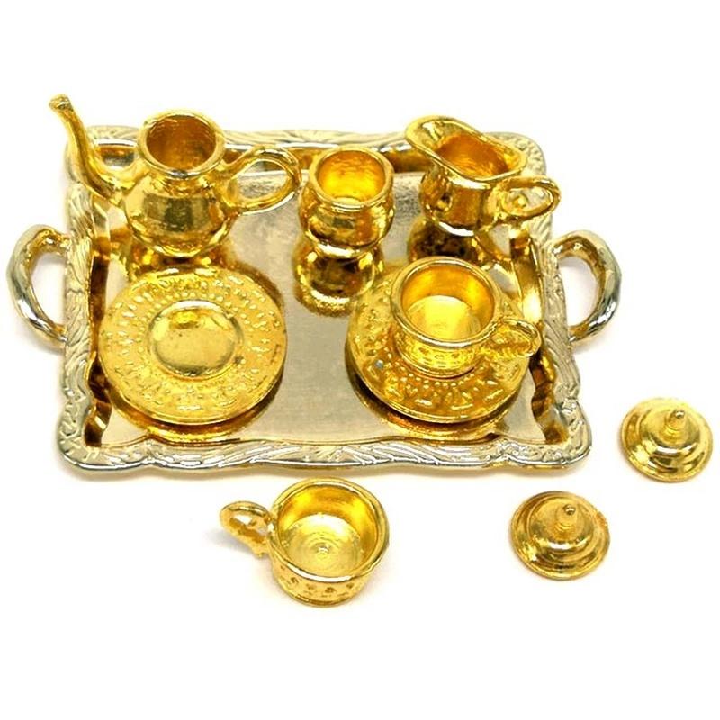 10Pcs/set Doll House Miniature Metal Tea Doll House Furniture Miniature Dining Ware Toy Teapot Cup Plate