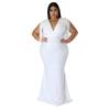 Plus Size Fringe V Neck Maxi Dress Long Sleeve Mermaid Gown Curvy Bodycon Fishtail Long Dress Sexy Tassel Shoulder Evening Party Formal Wedding Gown