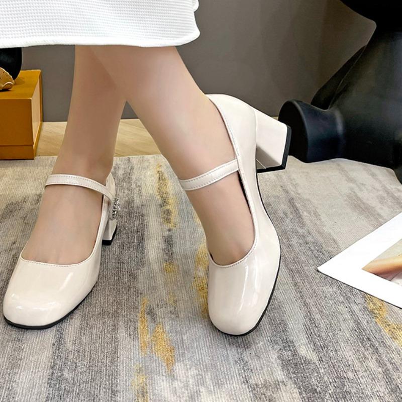Fashion Fashion Square Heel Shoes Summer New Square Head Shallow Mouth Metal Buckle Set Foot Anti-slip Wear-resistant High Heels