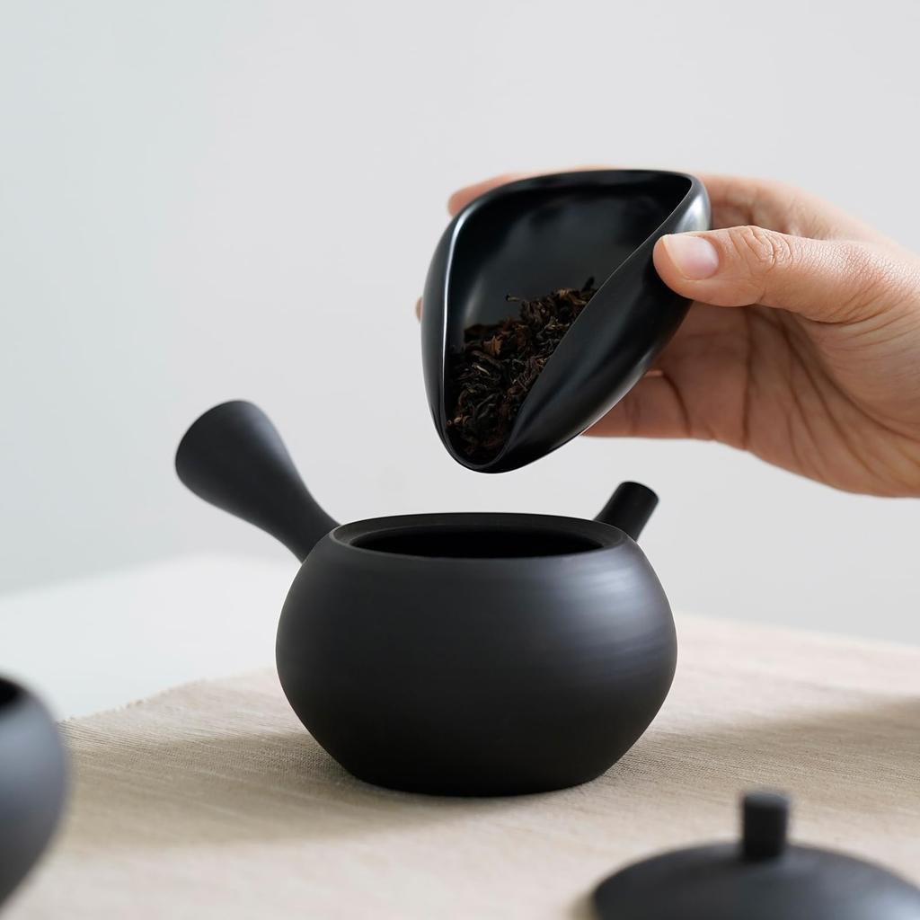 watchget Coffee Bean Cup Ceramic Coffee Bean Measuring Cup Pottery Measuring Tray Coffee Powder Receiver Black