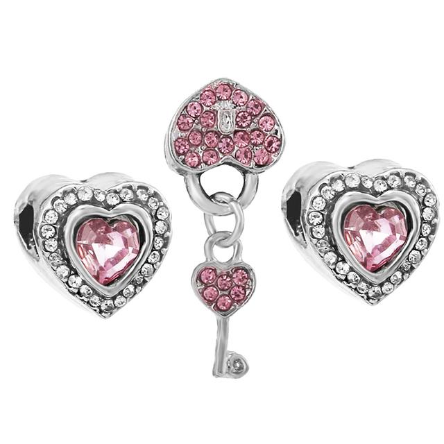 3pcs /Lot Pink Love Heart Beads Enamel Mom Pendant Fit Diy Brand Charm Bracelets Necklaces For Women Mother Jewelry Making