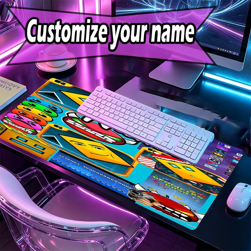 Custom Name Personalized Geometry Dash Pattern Mousepad, Laptop PC Desk Mat, Decorative Desk Mat for Home Keyboard Pad Gift