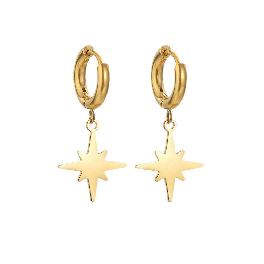Korean Style Light Luxury Stainless Steel Eight-Pointed Star Earrings for Women - Durable and Fade-Resistant