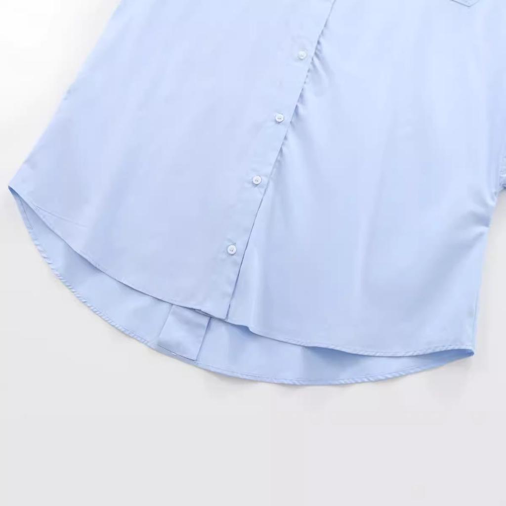1116 spring and summer new European and American style women's loose sleeve lapel solid color casual poplin shirt 8191111