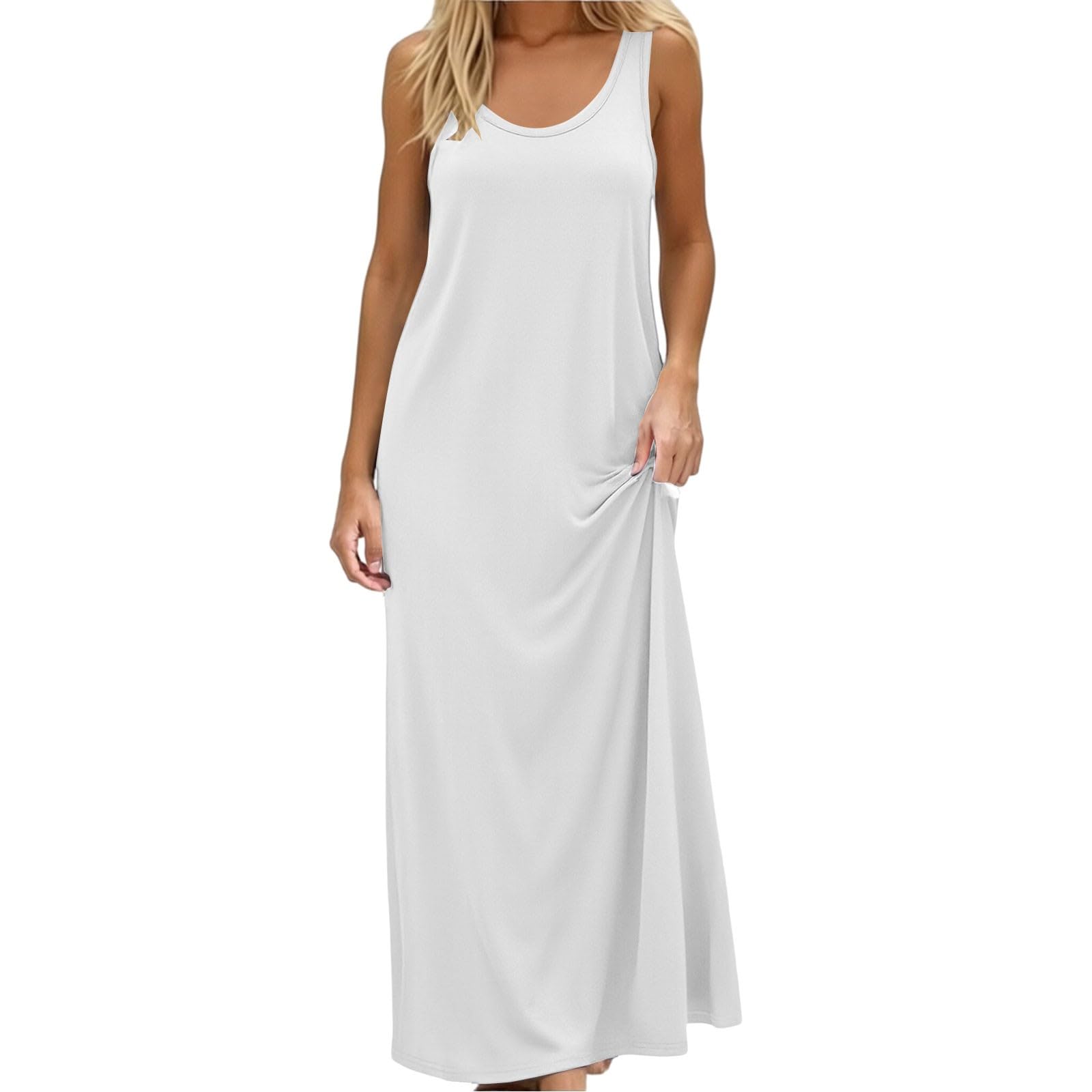 

Women s Fashion Round Neck Sleeveless Tank Top Colour Casual Underwear Home Dress XL білий