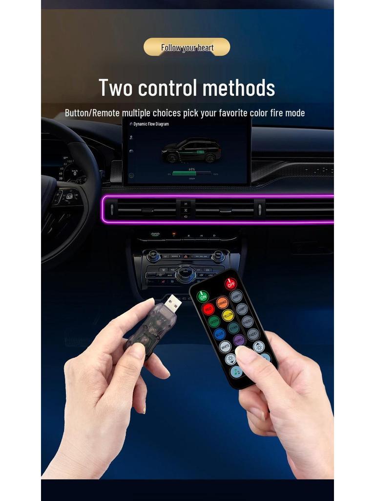 USB Voice-Controlled Car Ambient Light Strip: Wireless, Colorful Rhythm & Remote-Controlled Interior Light Guide