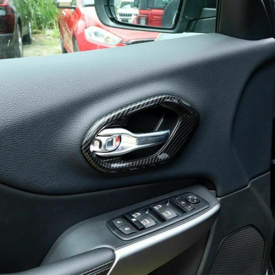 4x Interior Door Handle Bowl Cover Trim For Jeep Cherokee 2014- Carbon Fiber