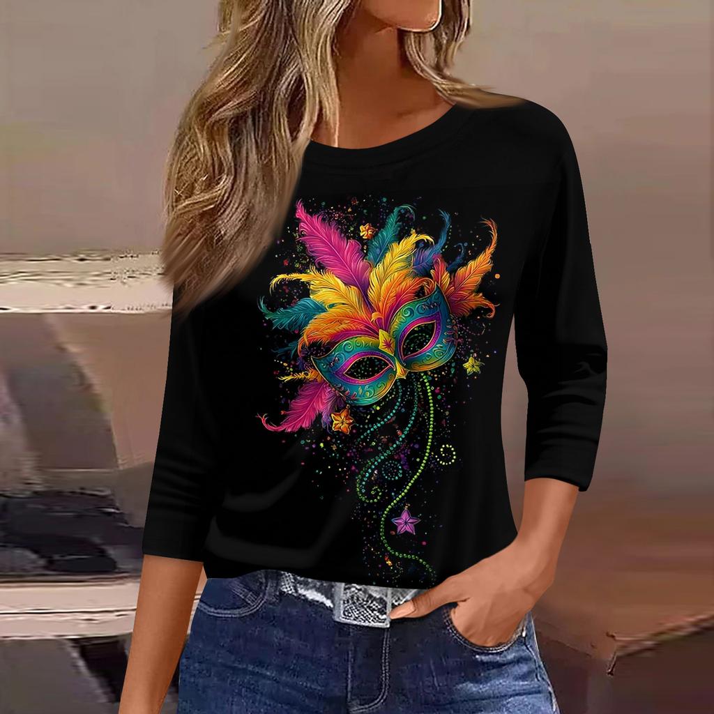 3/4 Length Sleeve Womens Tops Floral Print Vintage Fashion Casual Loose With Round Neck Plus Size Shirts