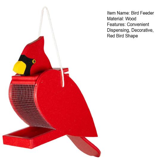 Red Bird Birdseed Dispenser Handcrafted Wooden Bird Feeder Hanging Wild Bird Feeder for Outdoor Garden Backyard Decoration