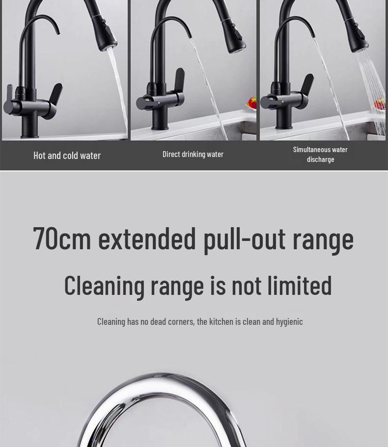 All-Copper Dual-Use Pull-Out Kitchen Faucet with Hot/Cold & Water Purifier