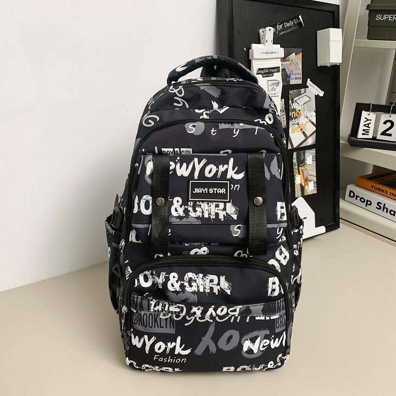 Large Capacity Student Backpack Graffiti Print Campus Backpack Men Lightweight Couple Backpack