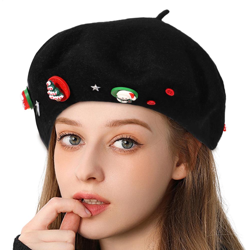 

Beret Hats Christmas Decoration Beret Caps Winter Beanie Caps For Winter Fall Artist Girls Women Ladies Dress Costume Birthday Beret чорний